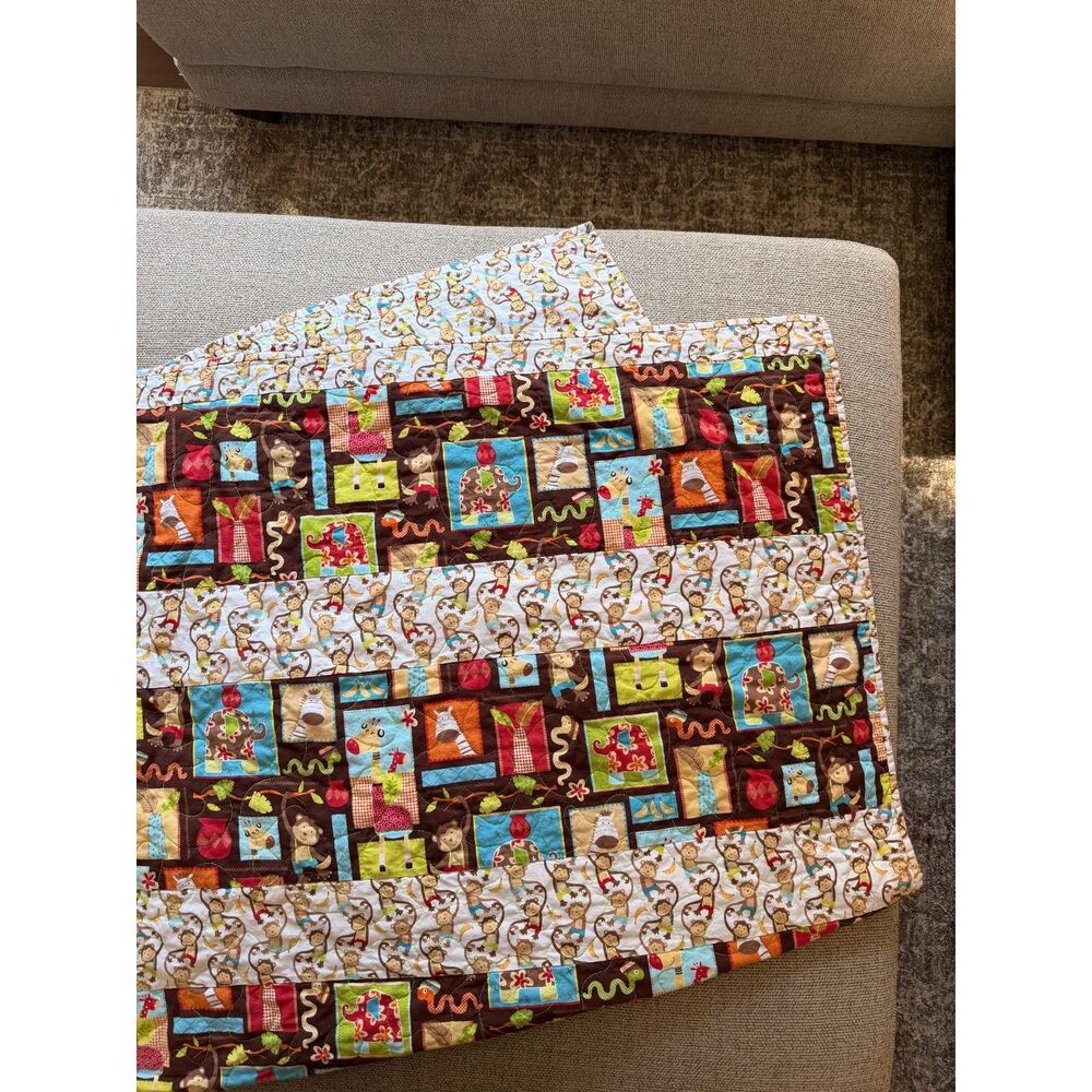 Handmade Monkey Jungle Animal Toddler Baby Quilt Blanket